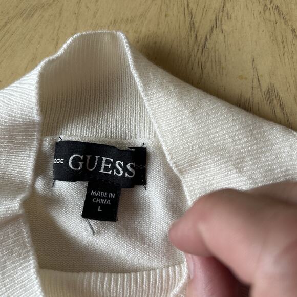 Guess Logo Turtleneck Large Rhinestones Studs Womens Preppy Y2K Viscose Sweater - Picture 7 of 12